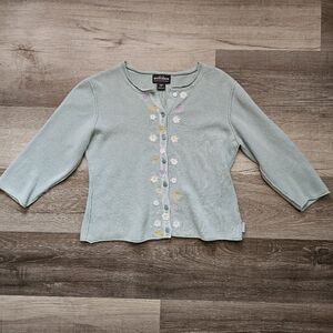 Woolrich Green Cardigan with Floral Embroidery